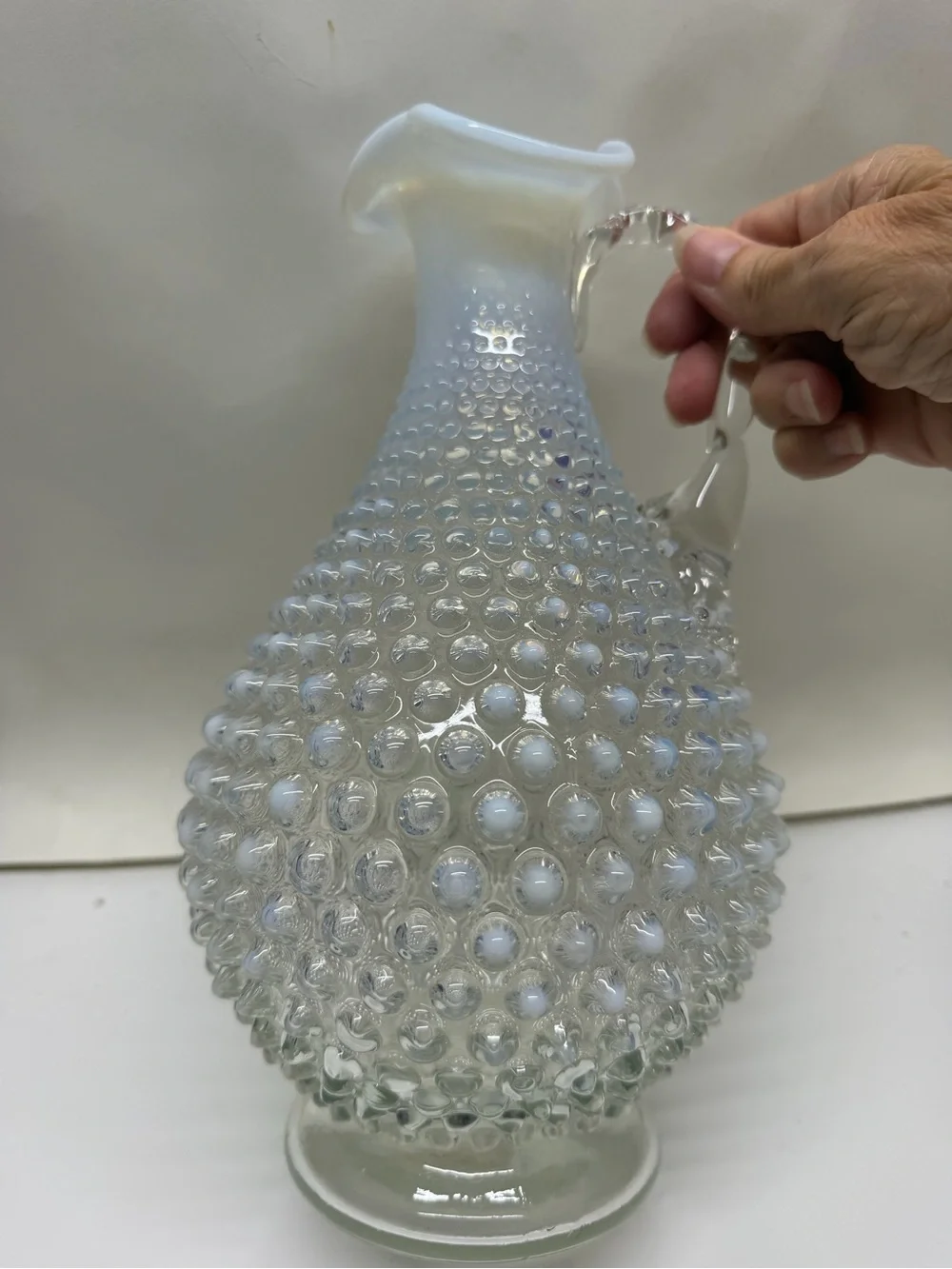 Fenton Hobnail French Glass opalescent wine decanter- Decorative White Accents